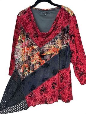Caleaas XL Mixed Media Patchwork Tunic Velvet Burnout Metallic Lace Fairy Grunge
